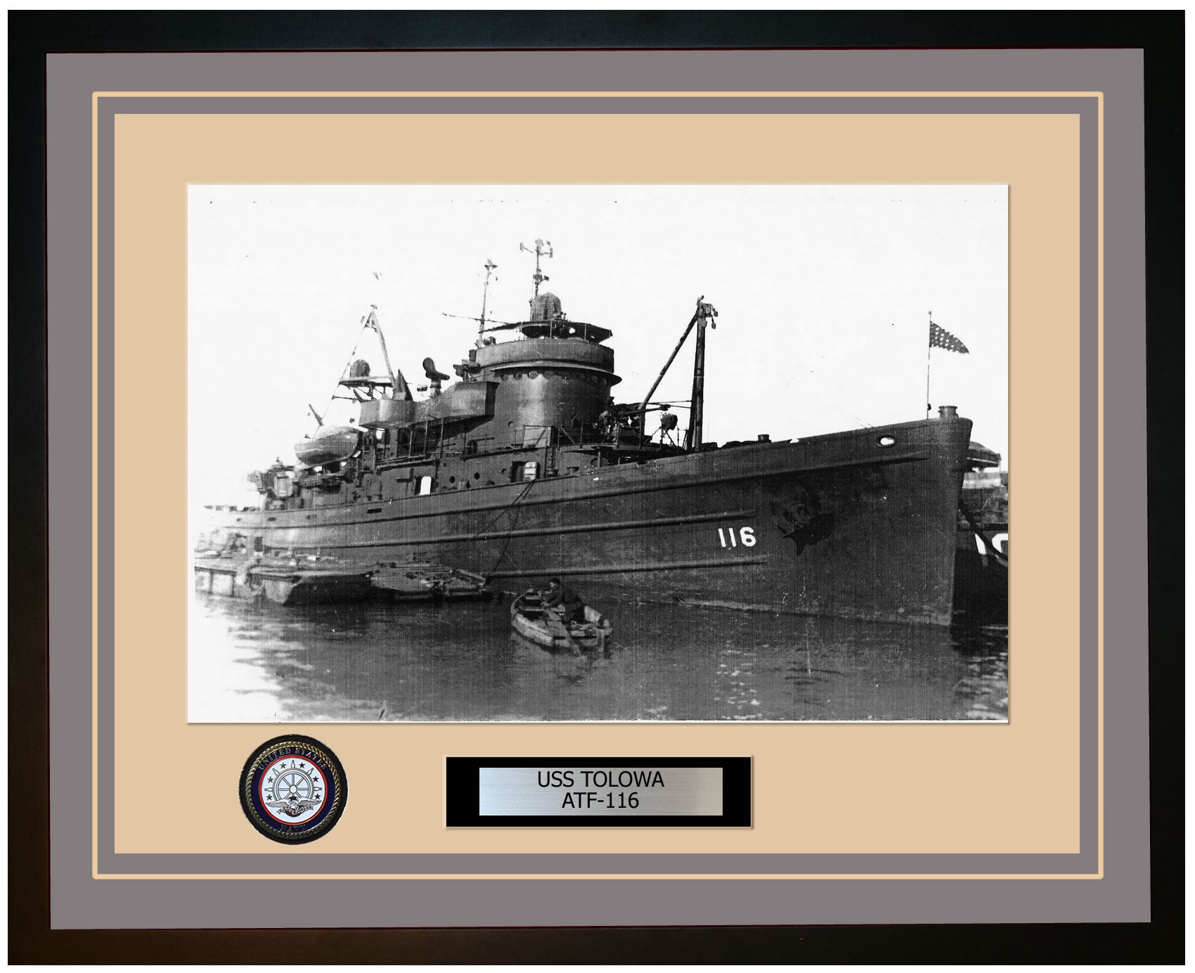 USS TOLOWA ATF-116 Framed Navy Ship Photo Grey