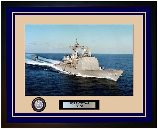 USS ANTIETAM CG-54 Framed Navy Ship Photo Blue