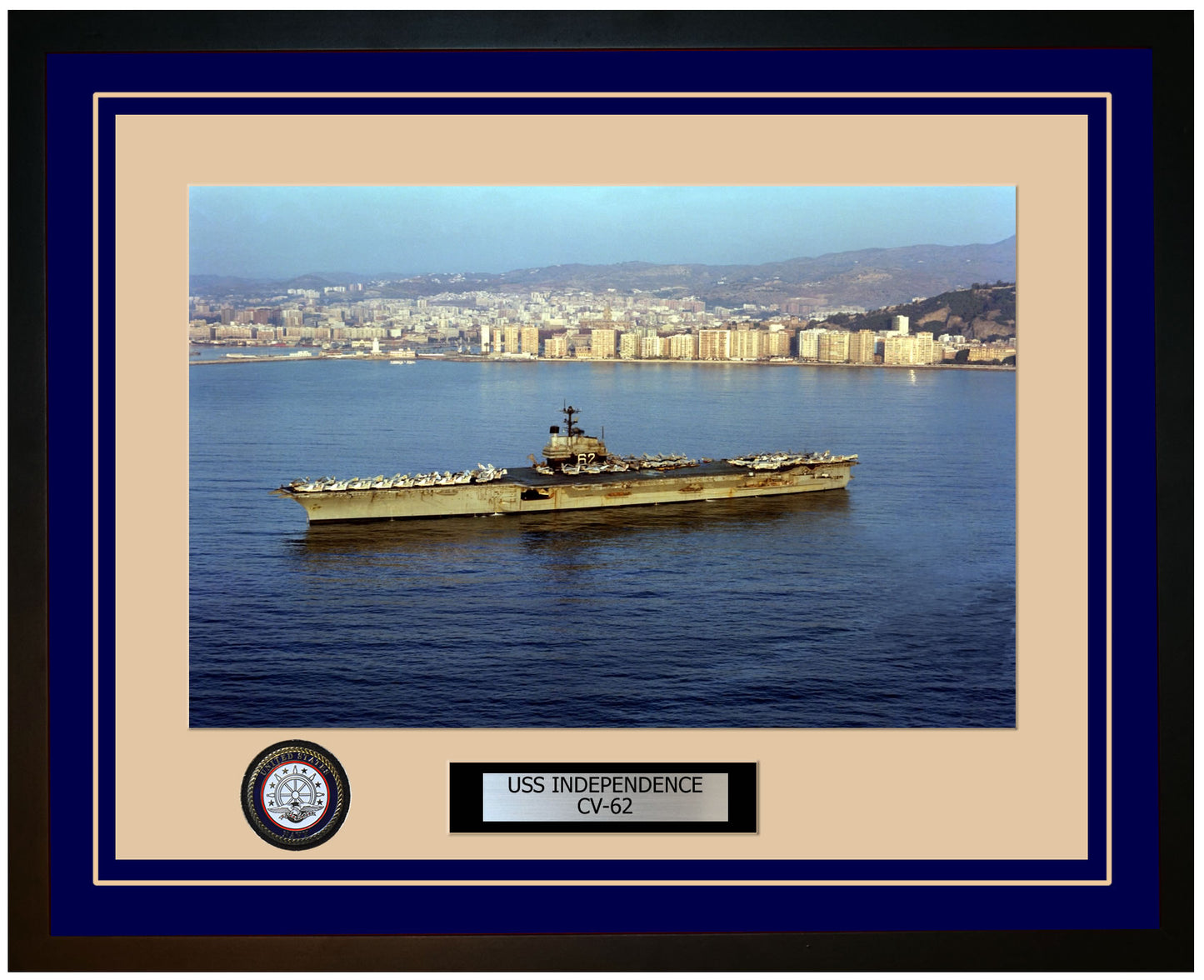 USS INDEPENDENCE CV-62 Framed Navy Ship Photo Blue