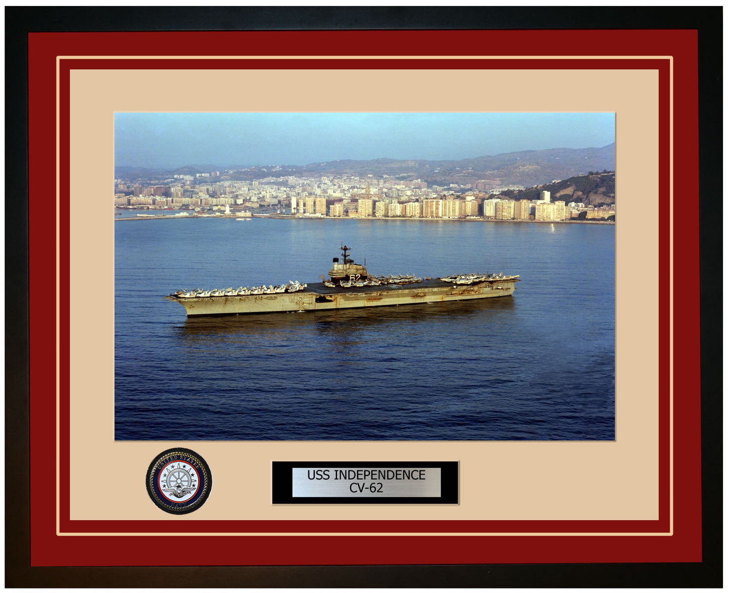 USS INDEPENDENCE CV-62 Framed Navy Ship Photo Burgundy