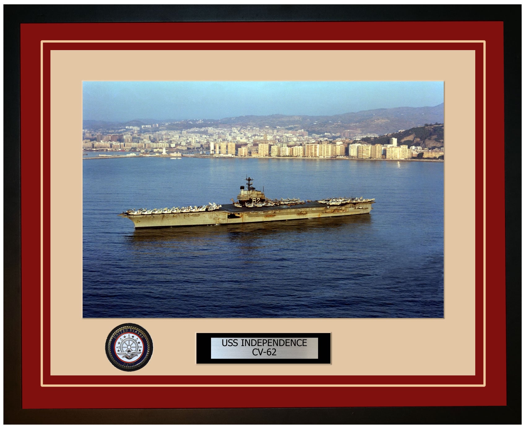 USS INDEPENDENCE CV-62 Framed Navy Ship Photo Burgundy