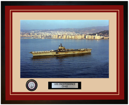 USS INDEPENDENCE CV-62 Framed Navy Ship Photo Burgundy