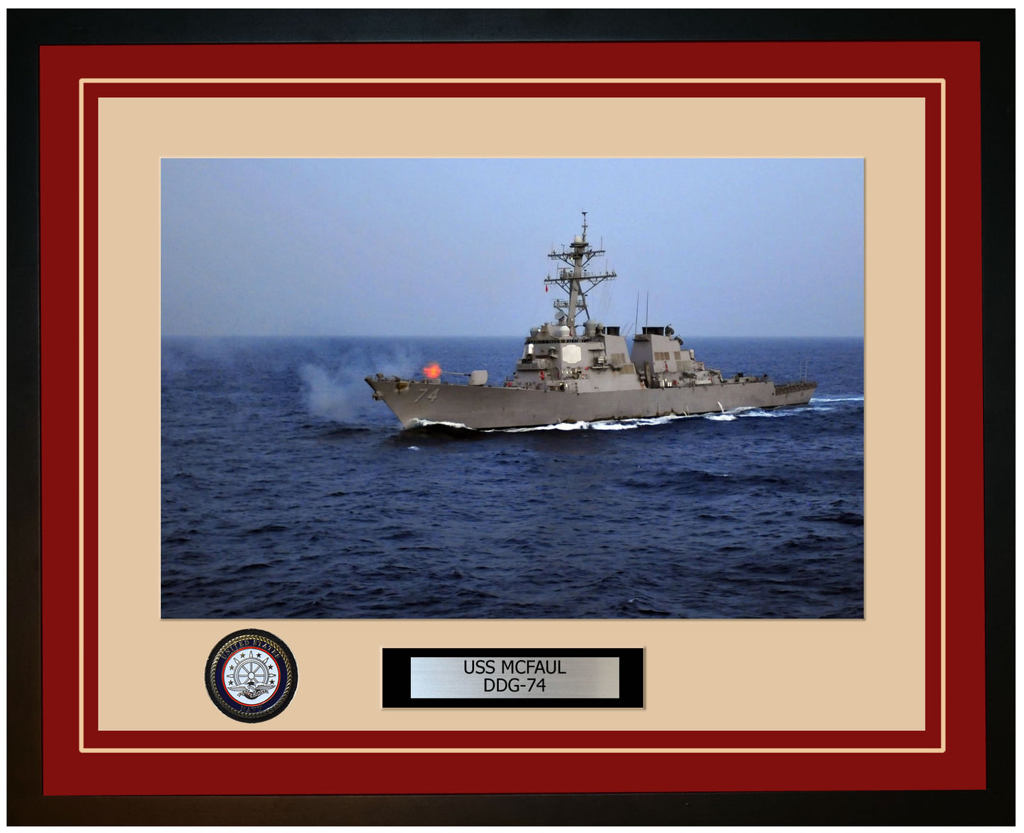 USS MCFAUL DDG-74 Framed Navy Ship Photo Burgundy