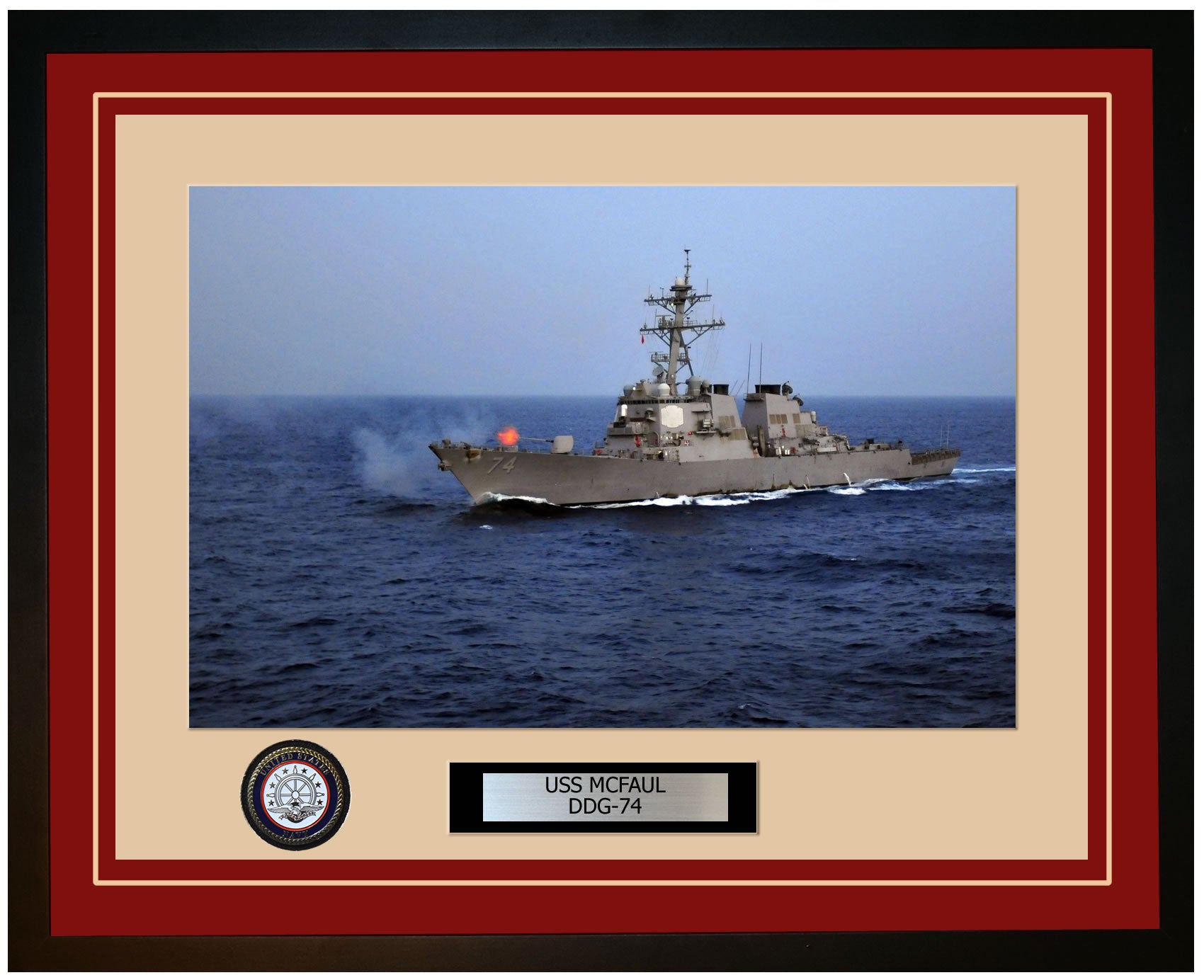 USS MCFAUL DDG-74 Framed Navy Ship Photo Burgundy