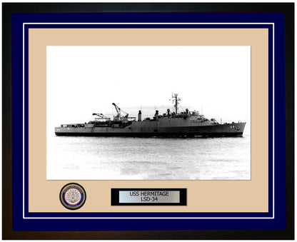 USS Hermitage LSD-34 Framed Navy Ship Photo Blue