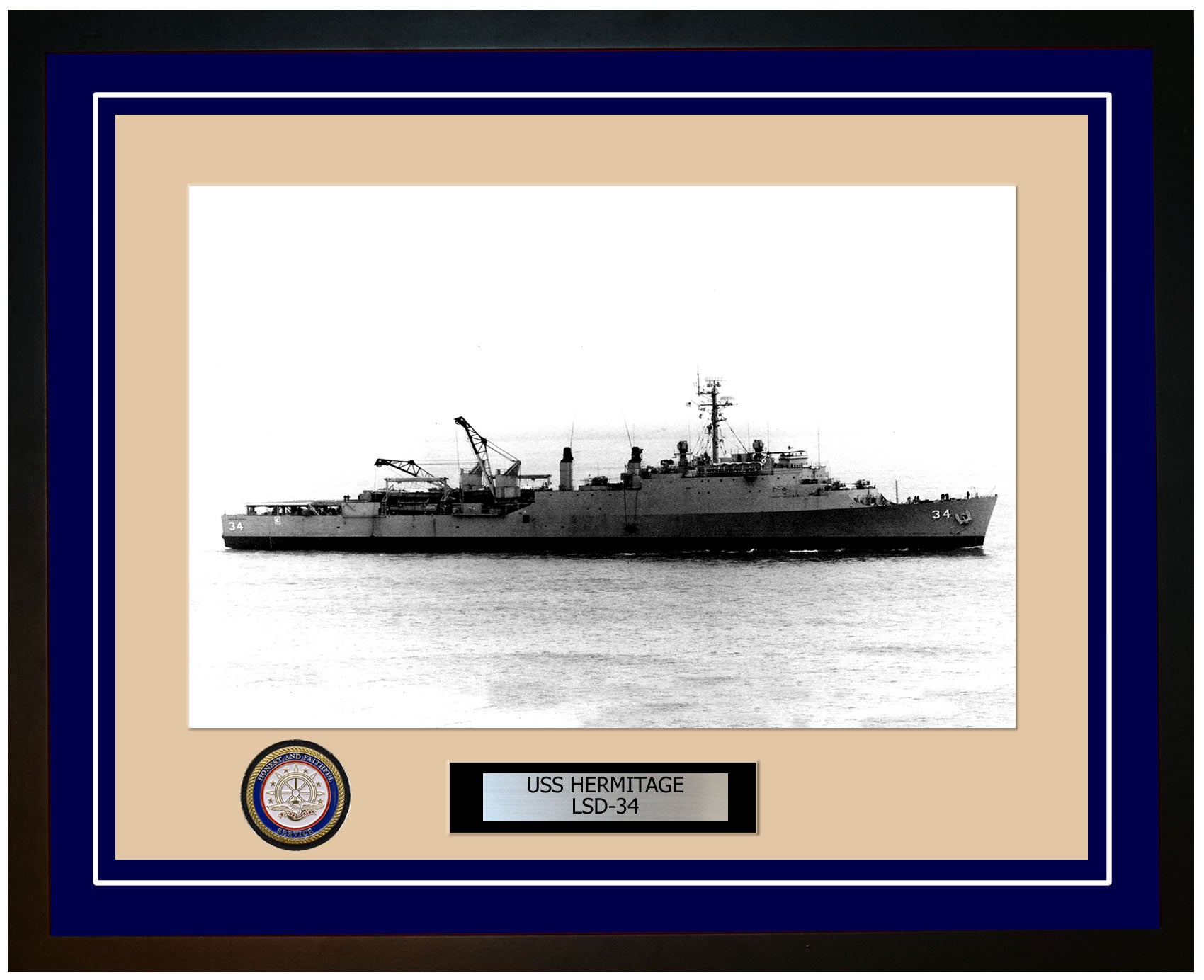 USS Hermitage LSD-34 Framed Navy Ship Photo Blue