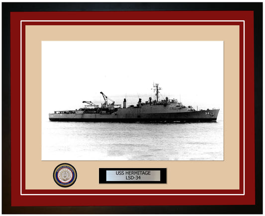USS Hermitage LSD-34 Framed Navy Ship Photo Burgundy