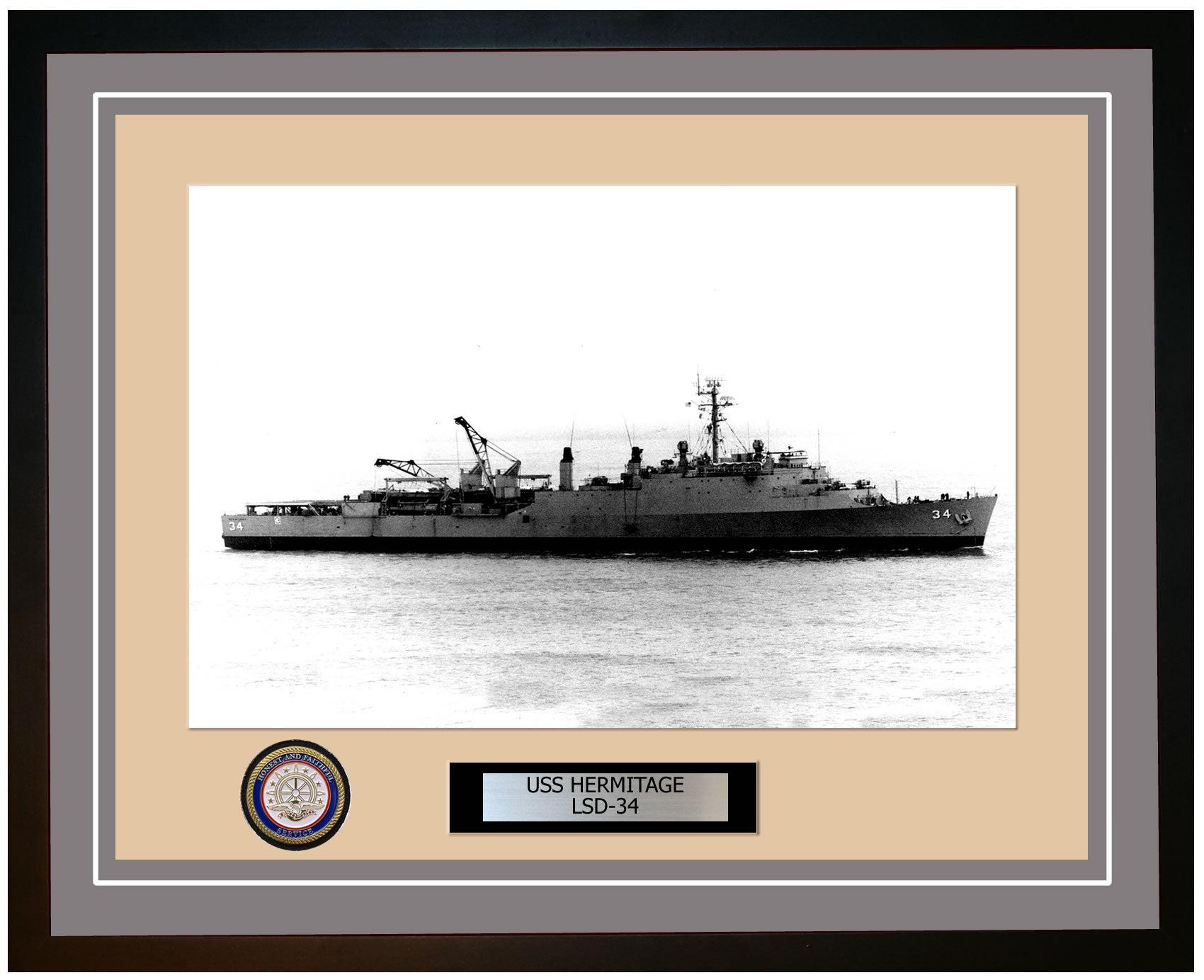 USS Hermitage LSD-34 Framed Navy Ship Photo Grey