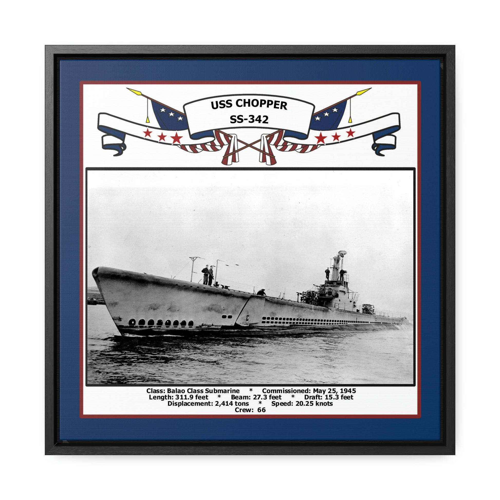 USS Chopper SS-342 Navy Floating Frame Photo Front View