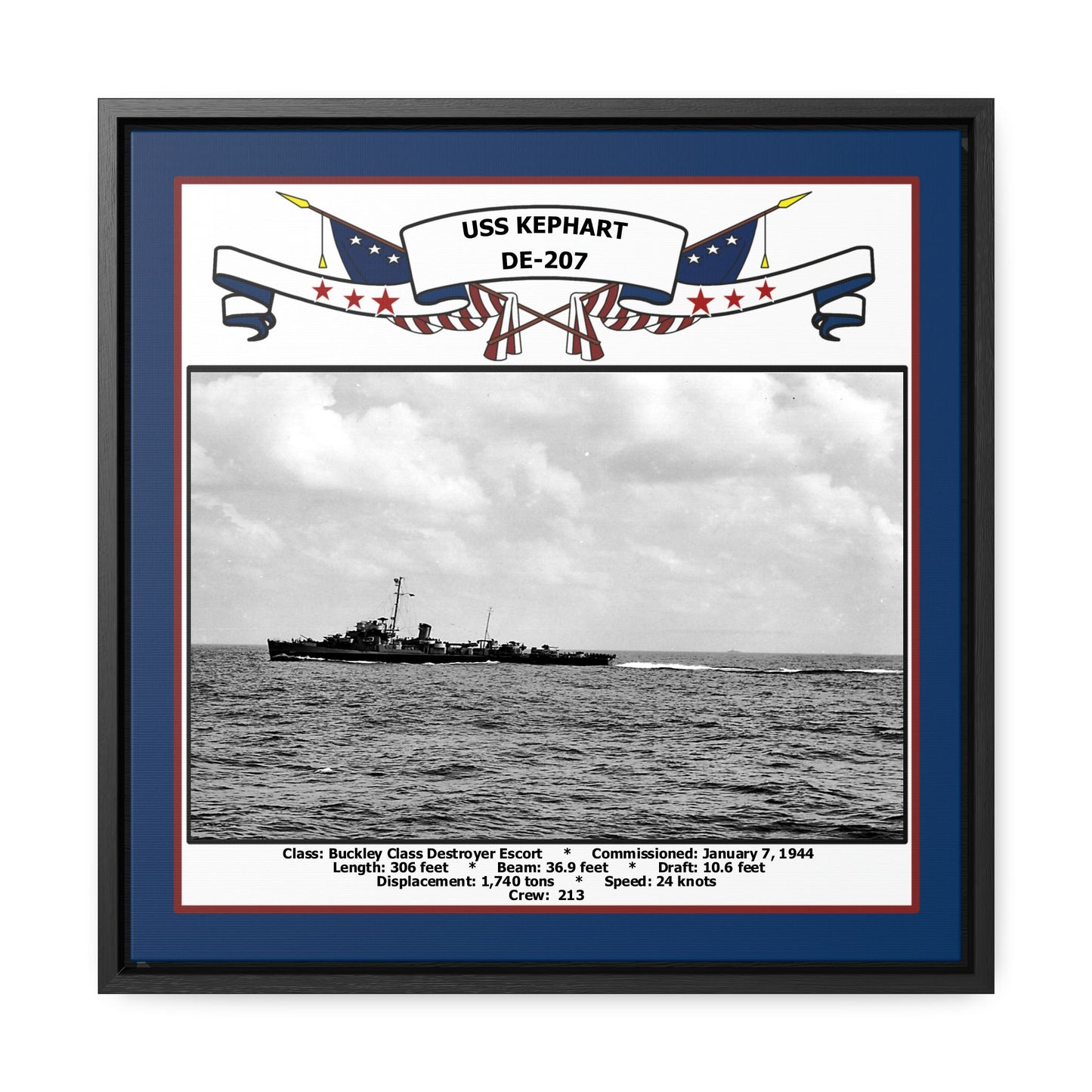USS Kephart DE-207 Navy Floating Frame Photo Front View