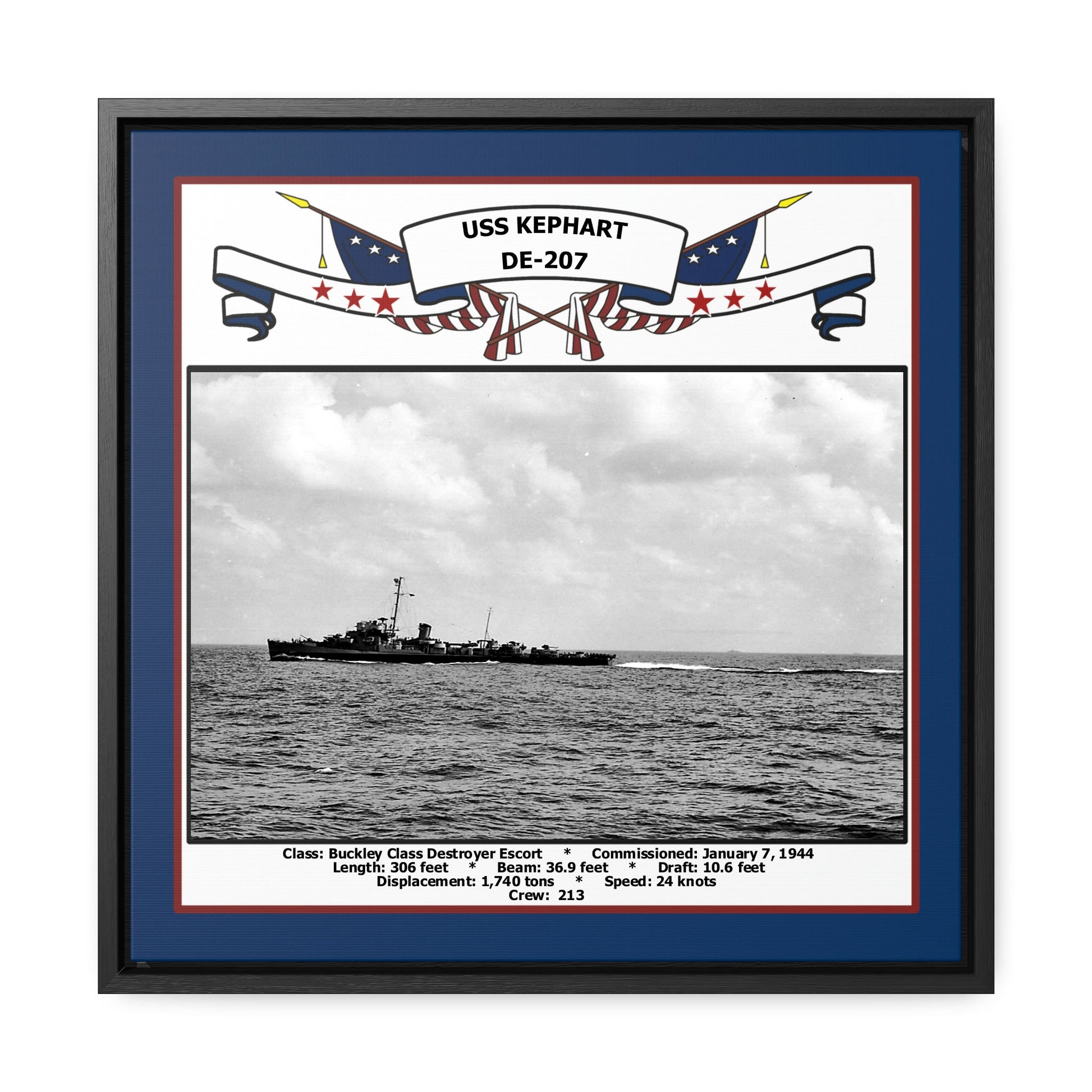 USS Kephart DE-207 Navy Floating Frame Photo Front View