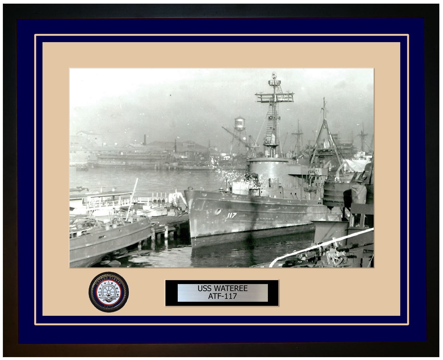 USS WATEREE ATF-117 Framed Navy Ship Photo Blue