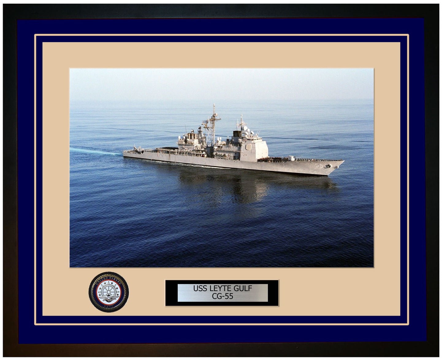USS LEYTE GULF CG-55 Framed Navy Ship Photo Blue