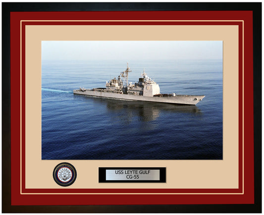 USS LEYTE GULF CG-55 Framed Navy Ship Photo Burgundy