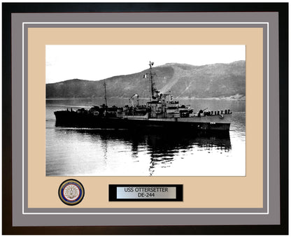 USS Ottersetter DE-244 Framed Navy Ship Photo Grey