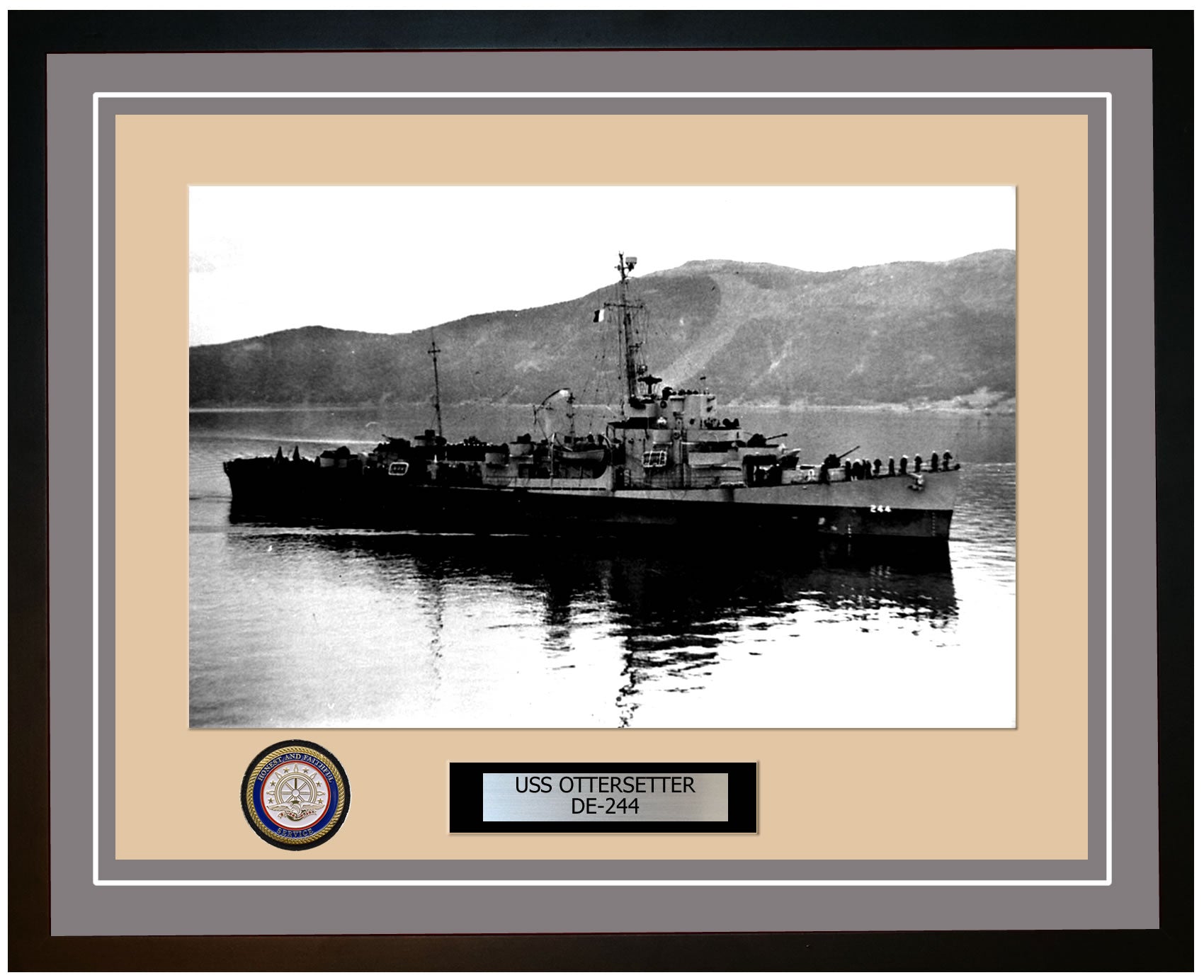 USS Ottersetter DE-244 Framed Navy Ship Photo Grey