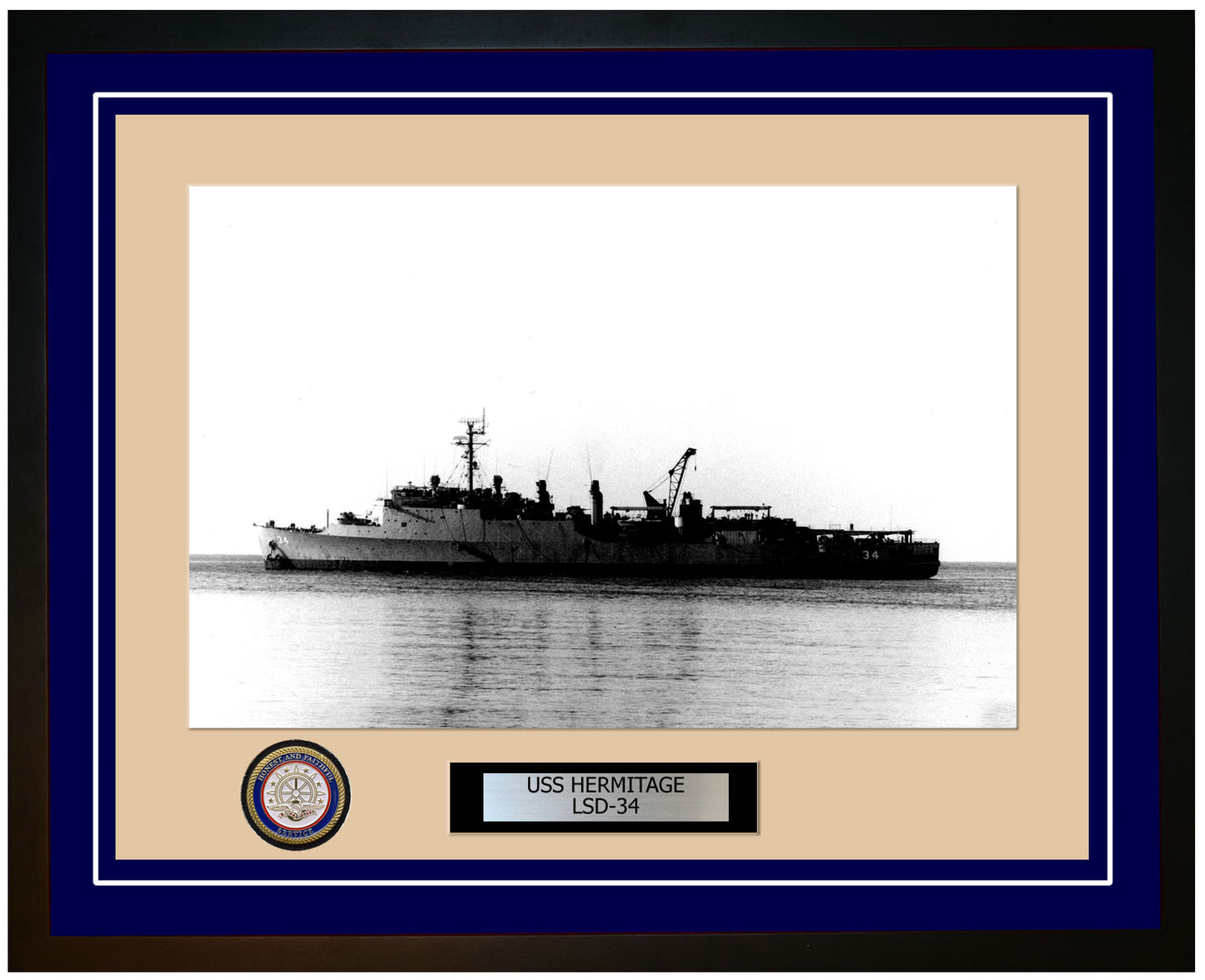 USS Hermitage LSD-34 Framed Navy Ship Photo Blue