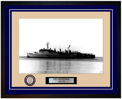USS Hermitage LSD-34 Framed Navy Ship Photo Blue