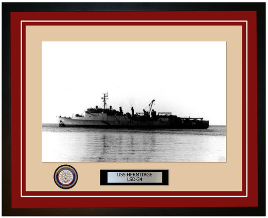USS Hermitage LSD-34 Framed Navy Ship Photo Burgundy
