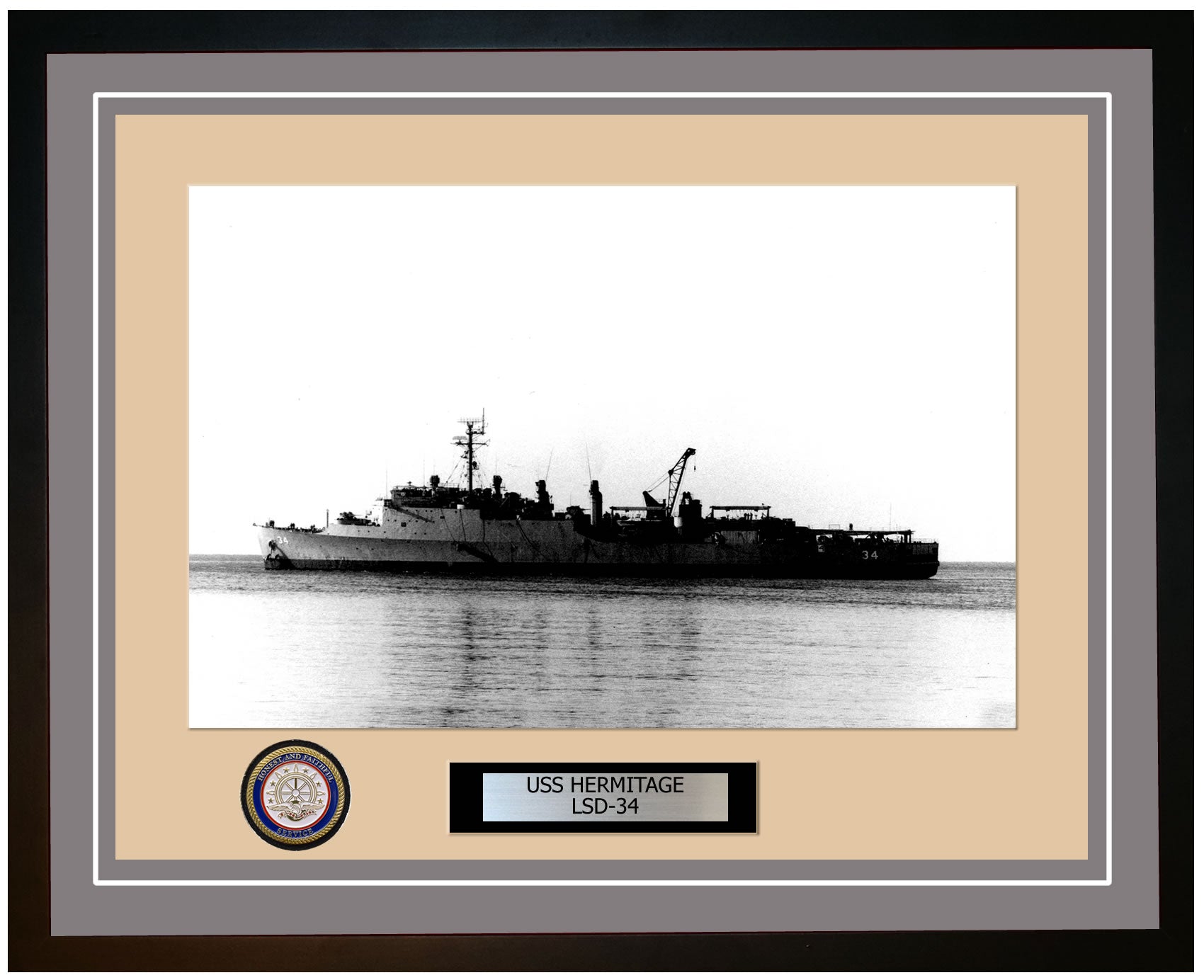 USS Hermitage LSD-34 Framed Navy Ship Photo Grey