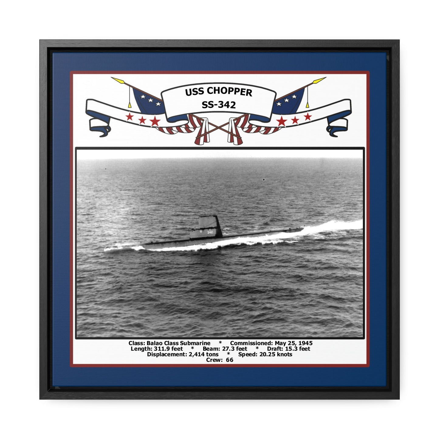 USS Chopper SS-342 Navy Floating Frame Photo Front View