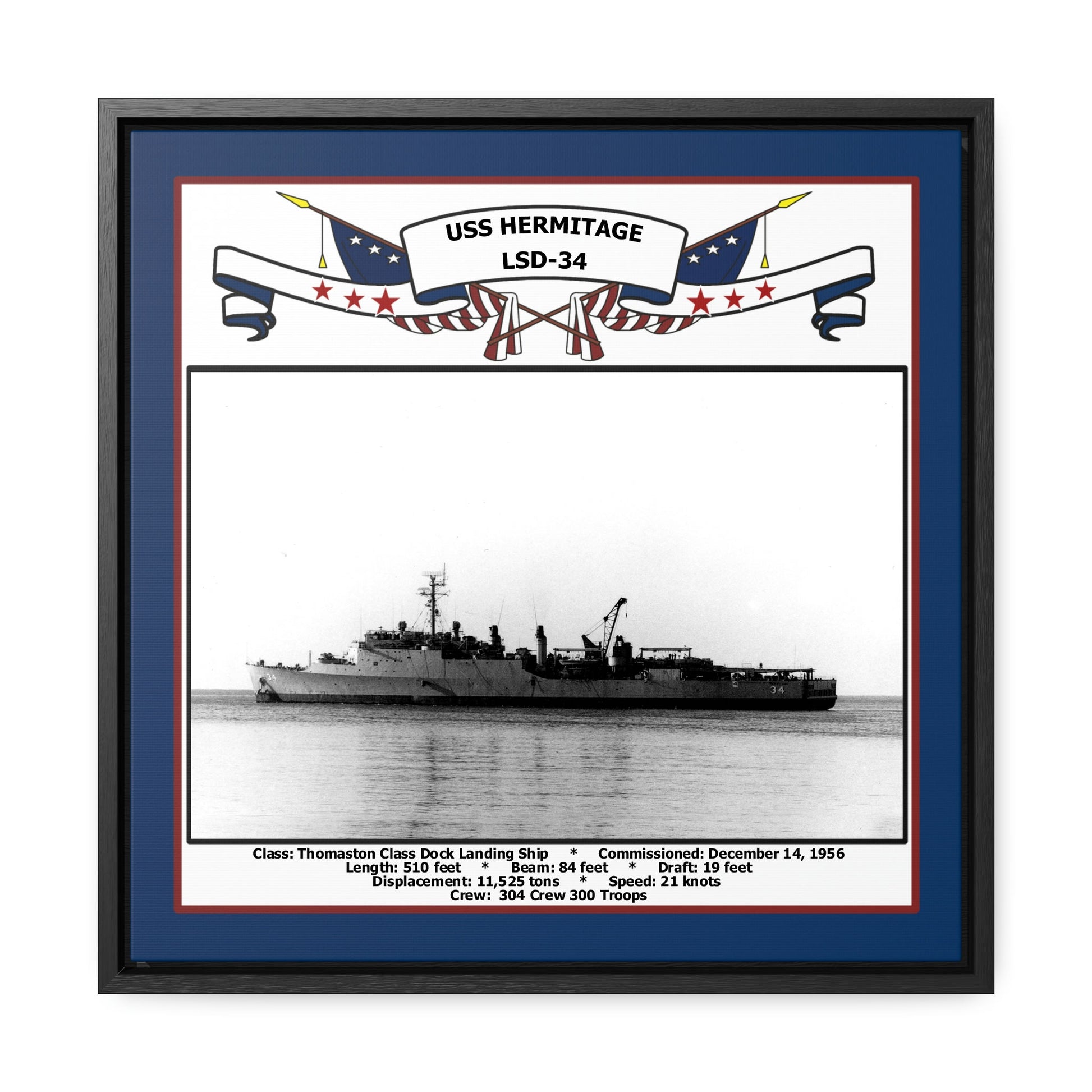 USS Hermitage LSD-34 Navy Floating Frame Photo Front View
