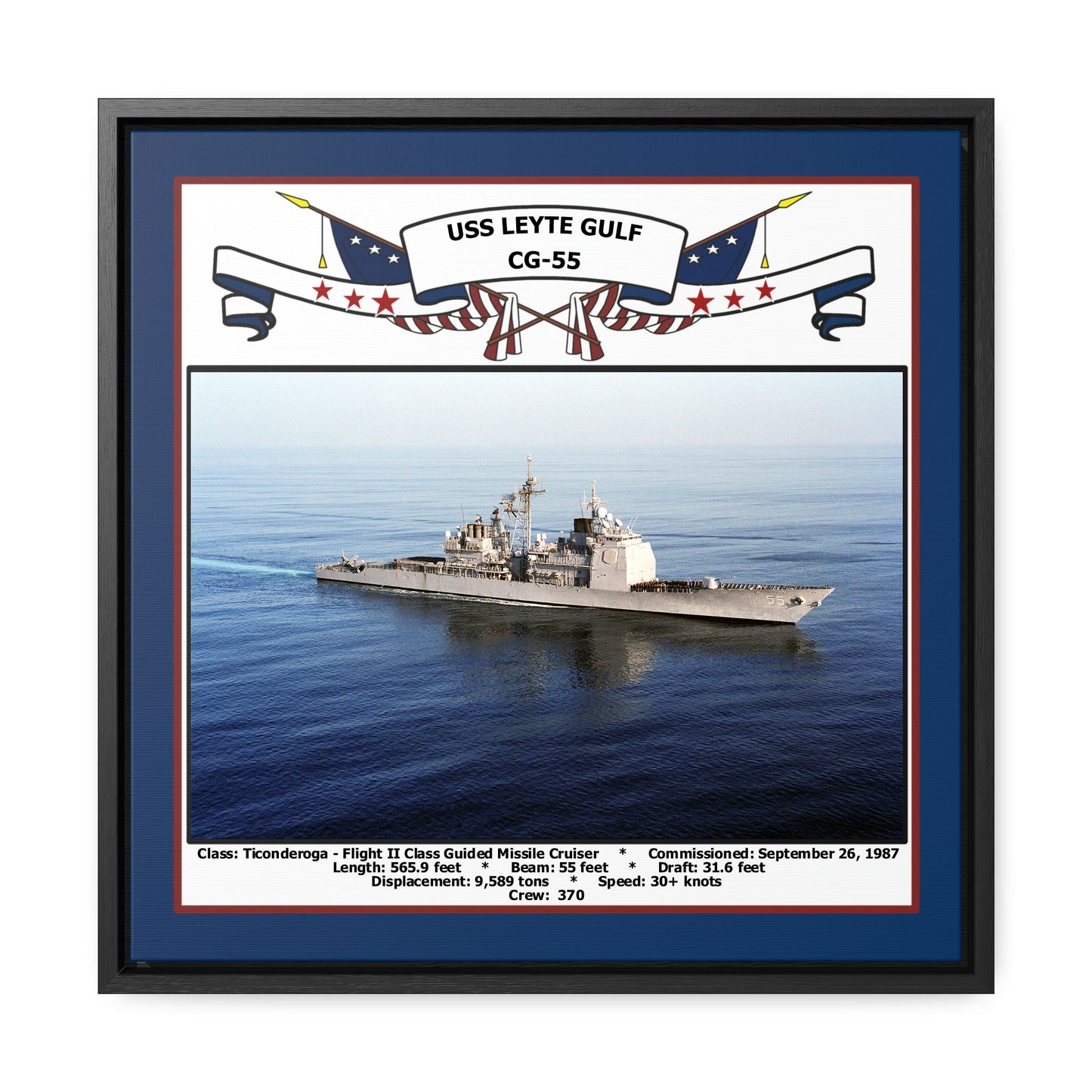 USS Leyte Gulf CG-55 Navy Floating Frame Photo Front View