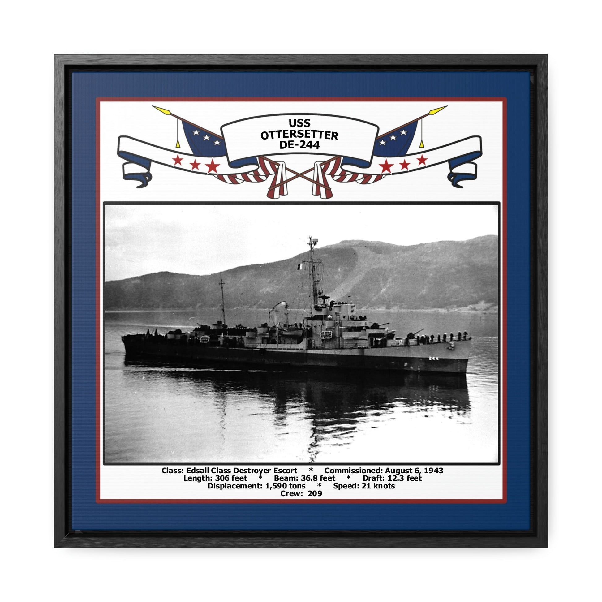 USS Ottersetter DE-244 Navy Floating Frame Photo Front View