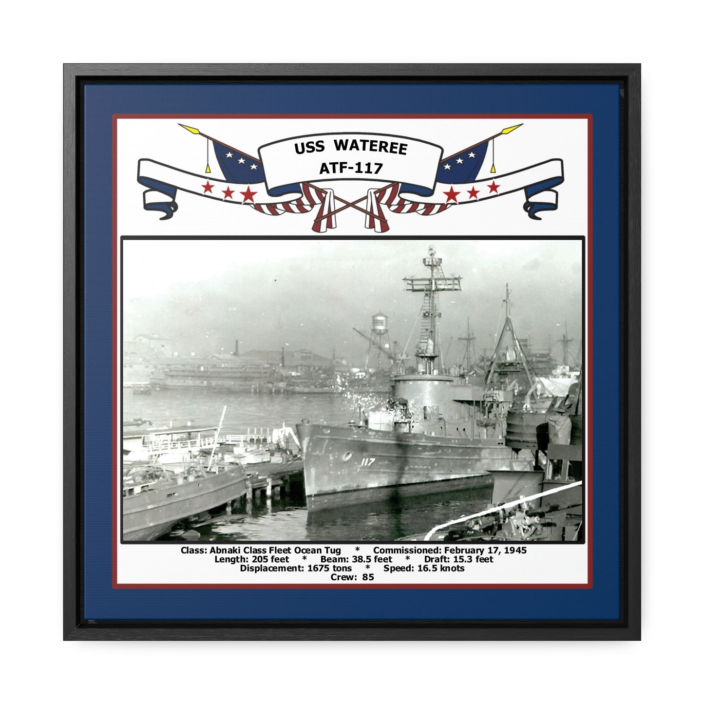 USS Wateree ATF-117 Navy Floating Frame Photo Front View