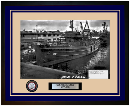 USS WENATCHEE ATF-118 Framed Navy Ship Photo Blue