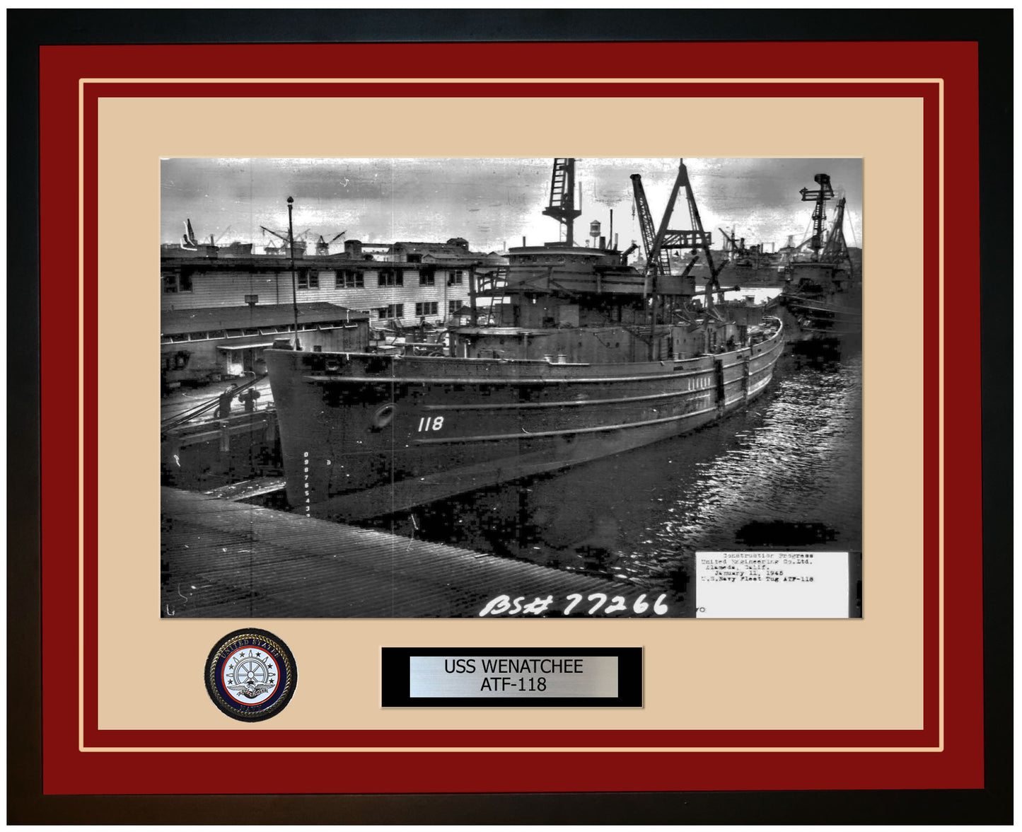 USS WENATCHEE ATF-118 Framed Navy Ship Photo Burgundy