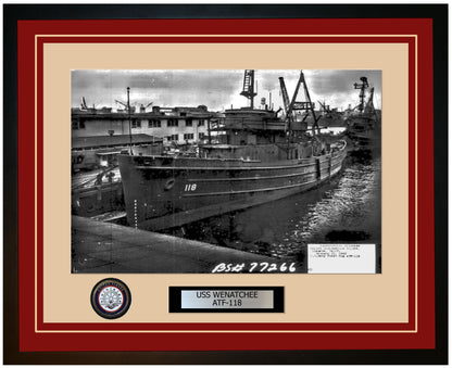 USS WENATCHEE ATF-118 Framed Navy Ship Photo Burgundy