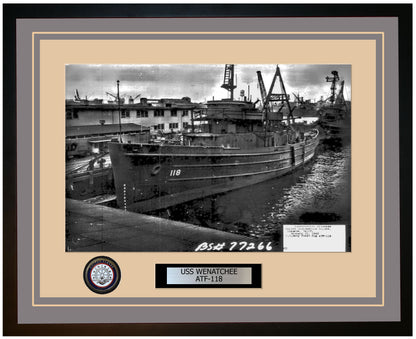 USS WENATCHEE ATF-118 Framed Navy Ship Photo Grey