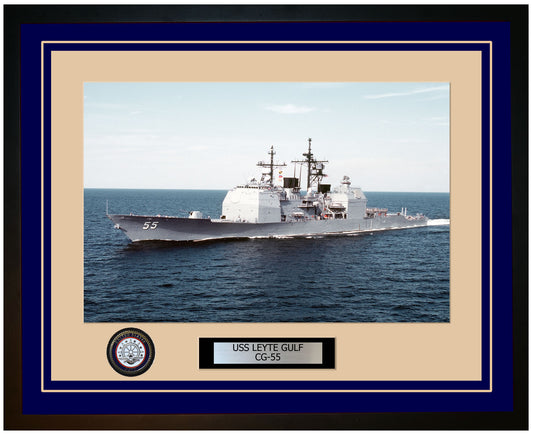 USS LEYTE GULF CG-55 Framed Navy Ship Photo Blue