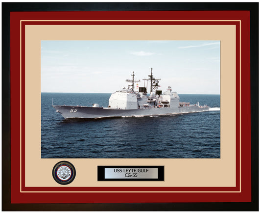 USS LEYTE GULF CG-55 Framed Navy Ship Photo Burgundy