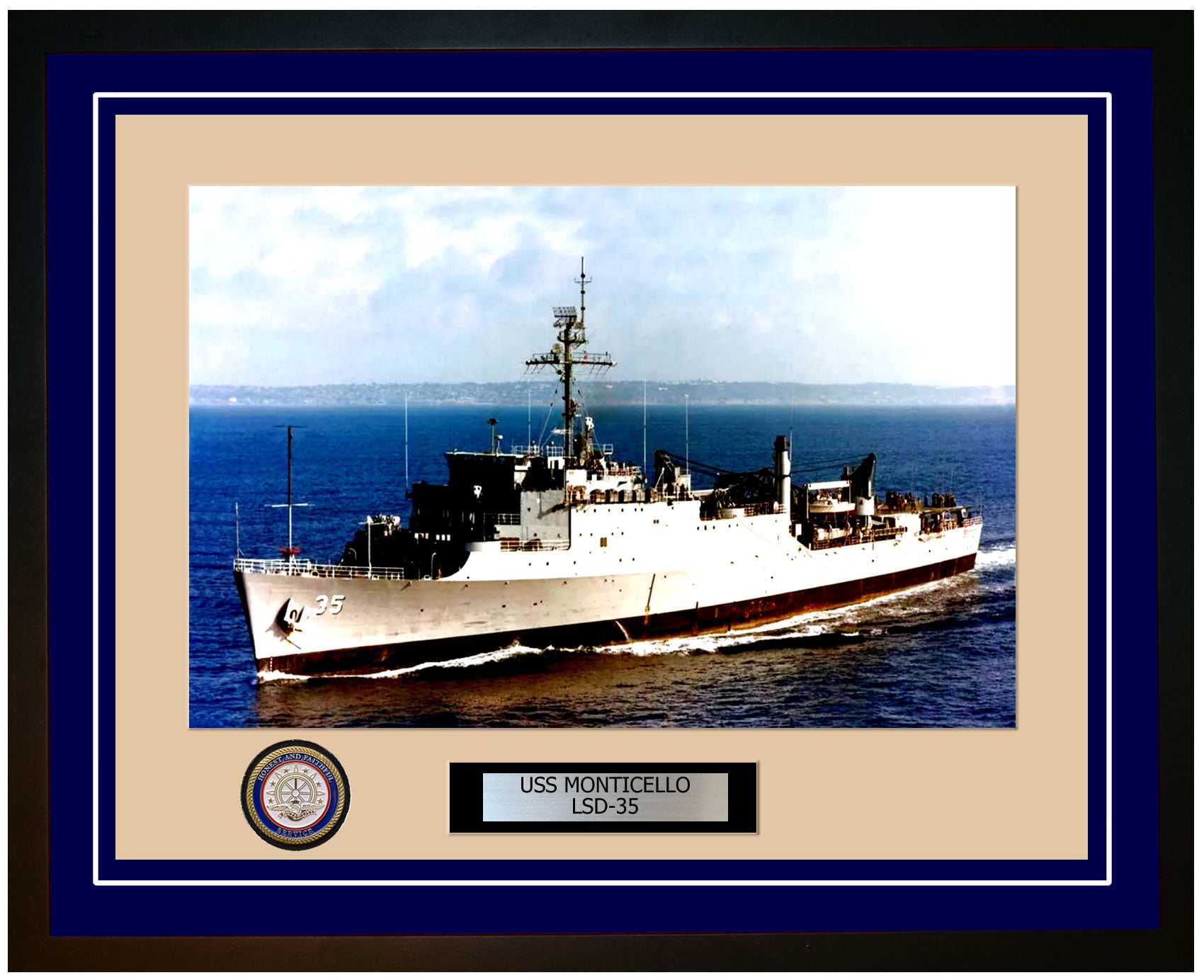 USS Monticello LSD-35 Framed Navy Ship Photo Blue