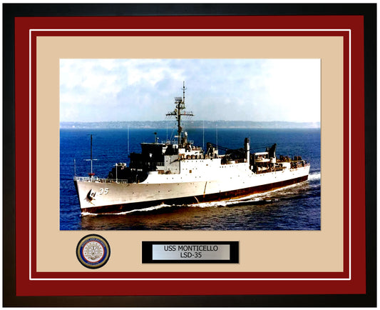 USS Monticello LSD-35 Framed Navy Ship Photo Burgundy