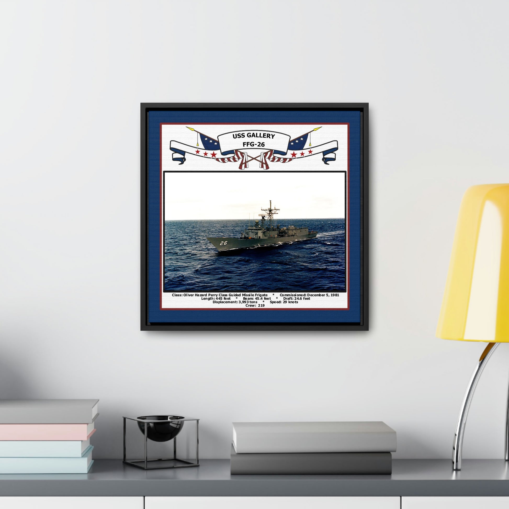 USS Gallery FFG-26 Navy Floating Frame Photo Desk View