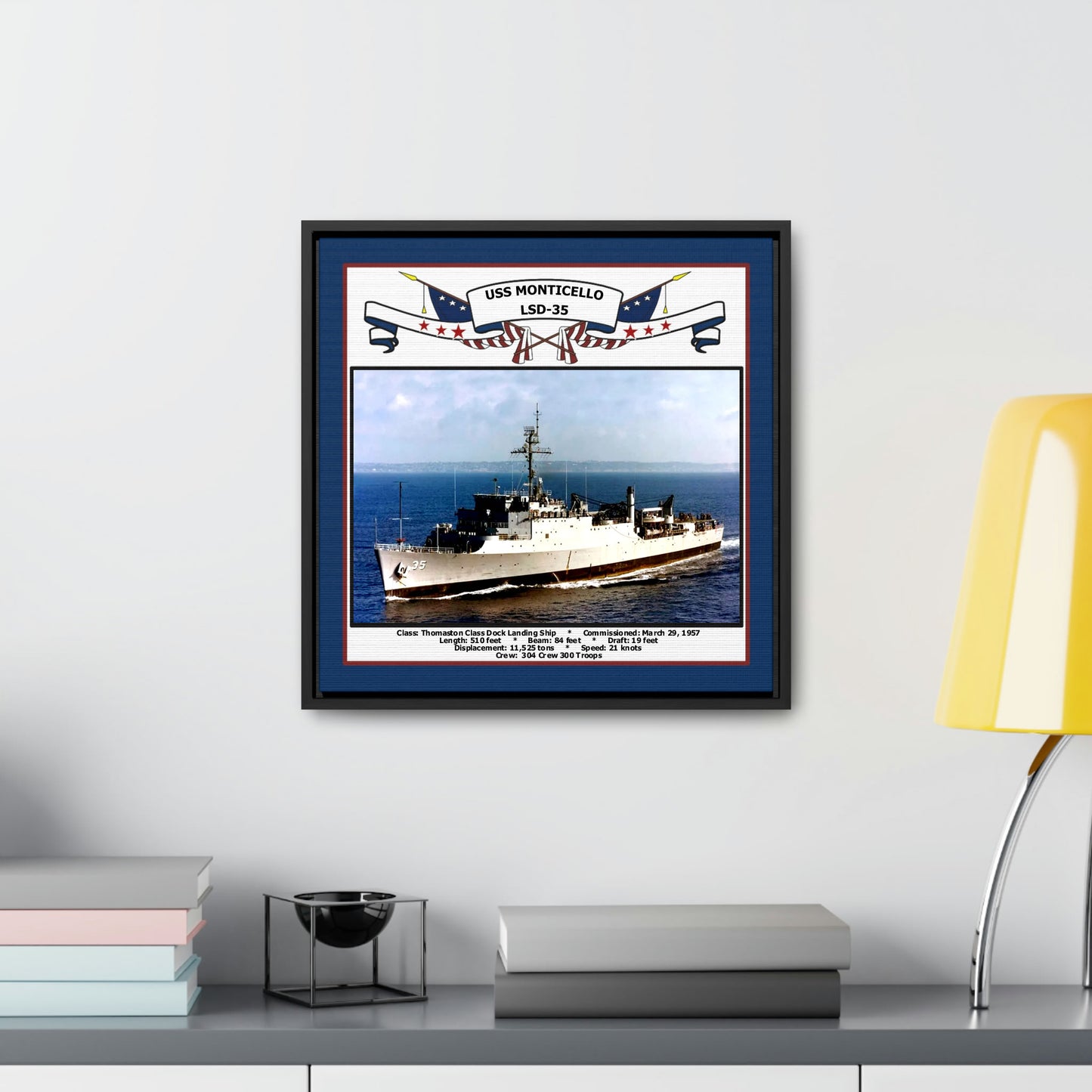 USS Monticello LSD-35 Navy Floating Frame Photo Desk View