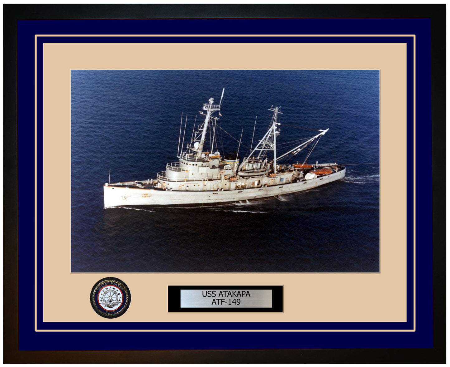USS ATAKAPA ATF-149 Framed Navy Ship Photo Blue