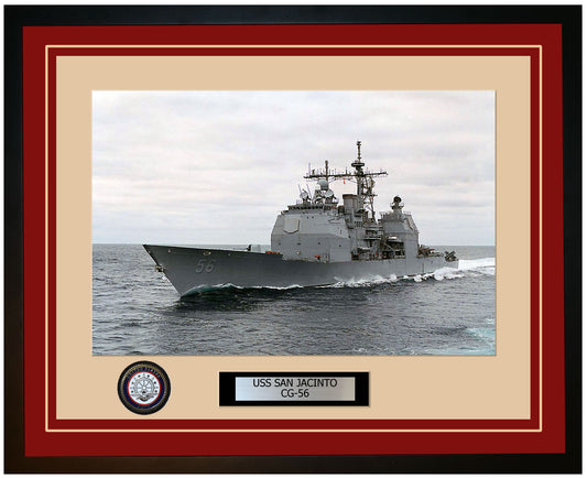 USS SAN JACINTO CG-56 Framed Navy Ship Photo Burgundy