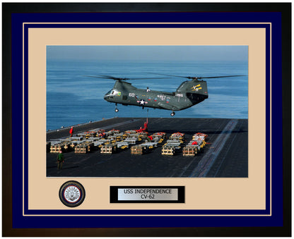 USS INDEPENDENCE CV-62 Framed Navy Ship Photo Blue