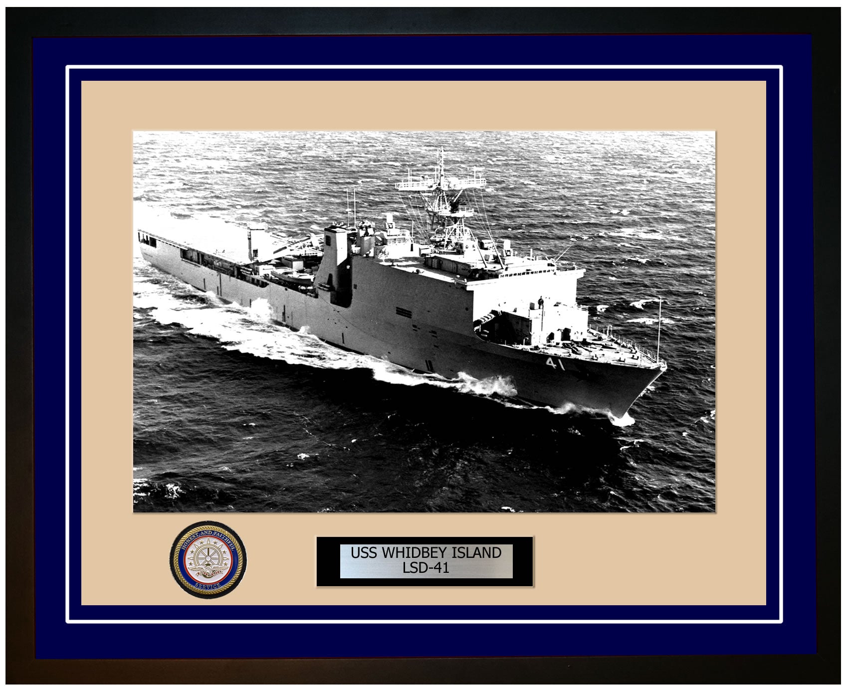 USS Whidbey Island LSD-41 Framed Navy Ship Photo Blue