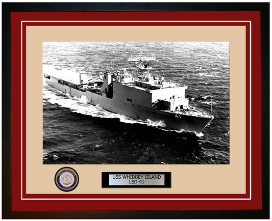 USS Whidbey Island LSD-41 Framed Navy Ship Photo Burgundy