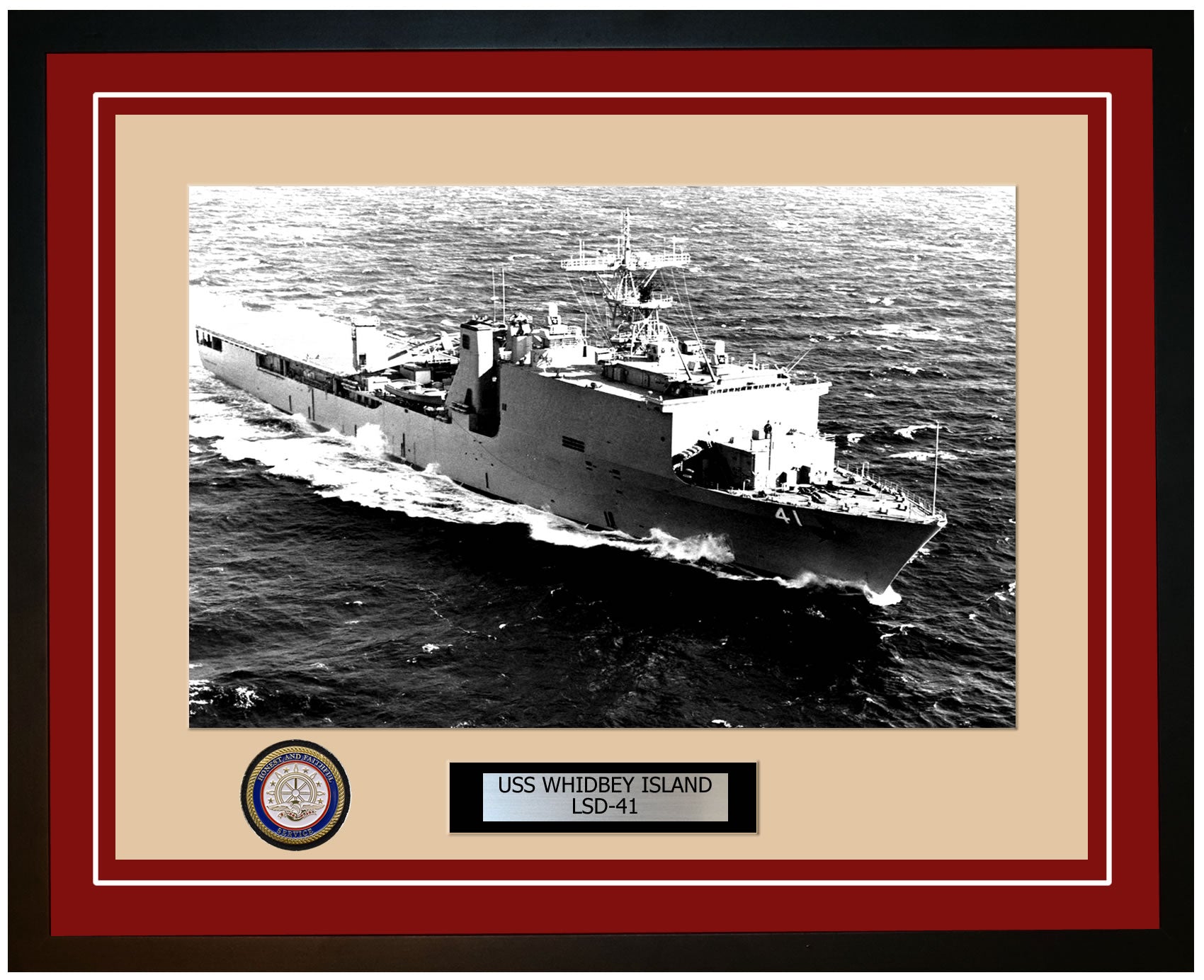 USS Whidbey Island LSD-41 Framed Navy Ship Photo Burgundy