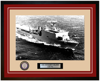 USS Whidbey Island LSD-41 Framed Navy Ship Photo Burgundy
