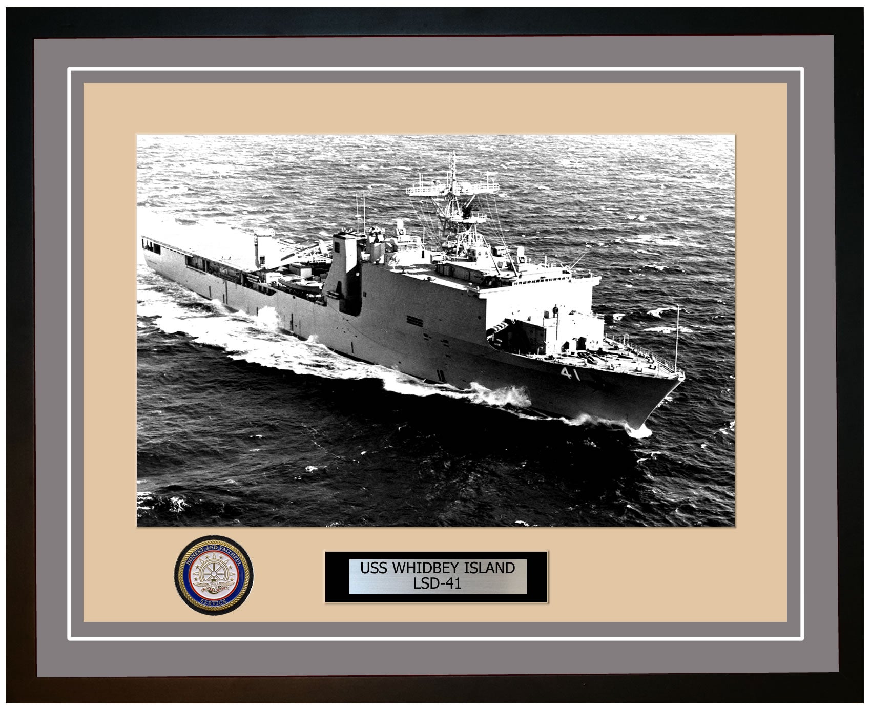 USS Whidbey Island LSD-41 Framed Navy Ship Photo Grey