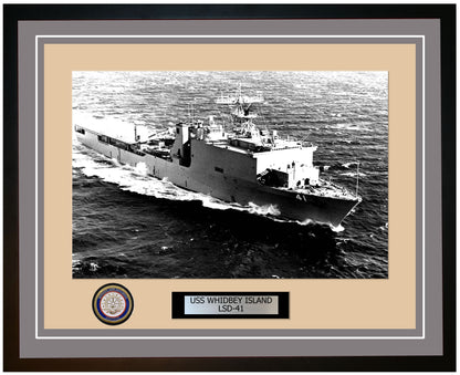 USS Whidbey Island LSD-41 Framed Navy Ship Photo Grey