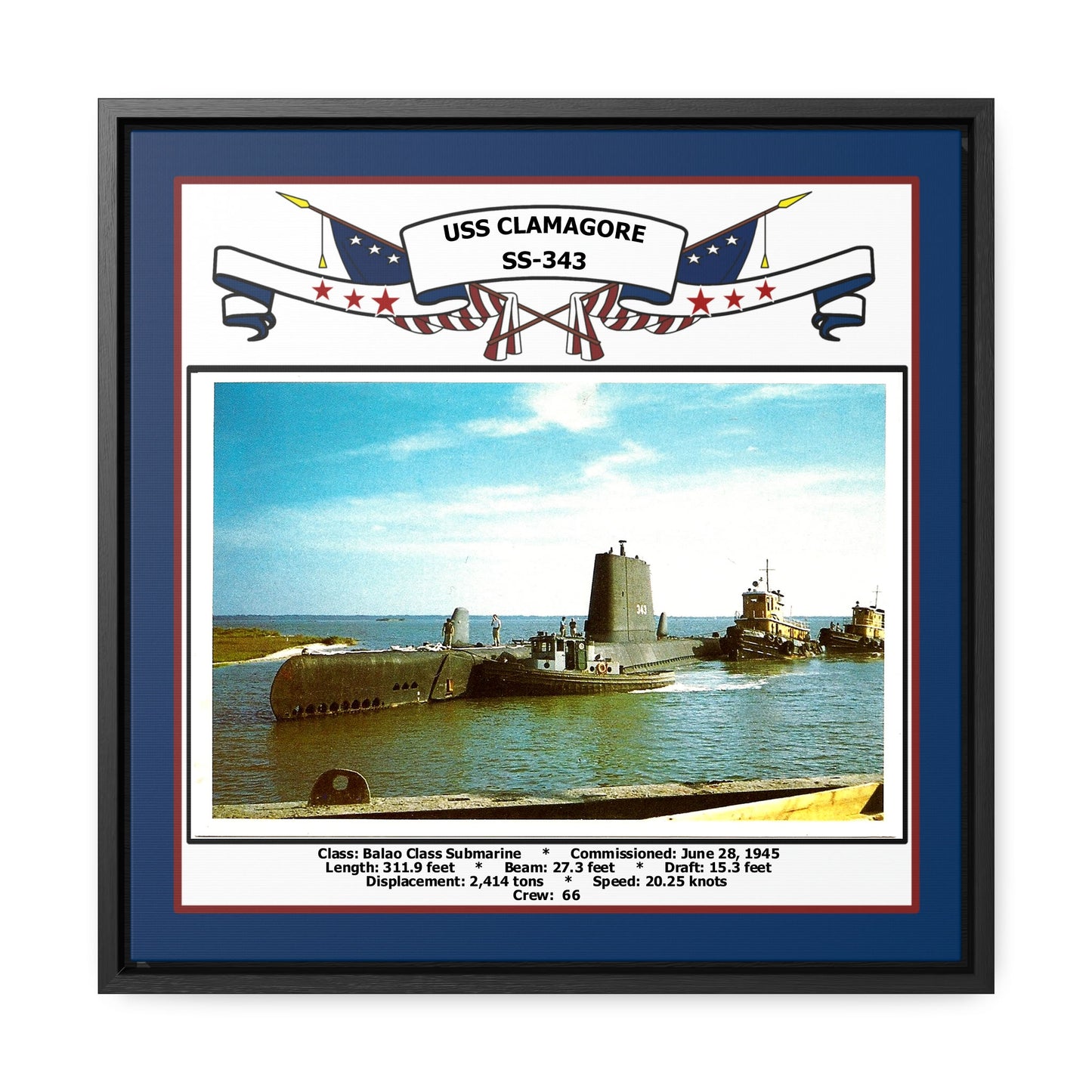 USS Clamagore SS-343 Navy Floating Frame Photo Front View