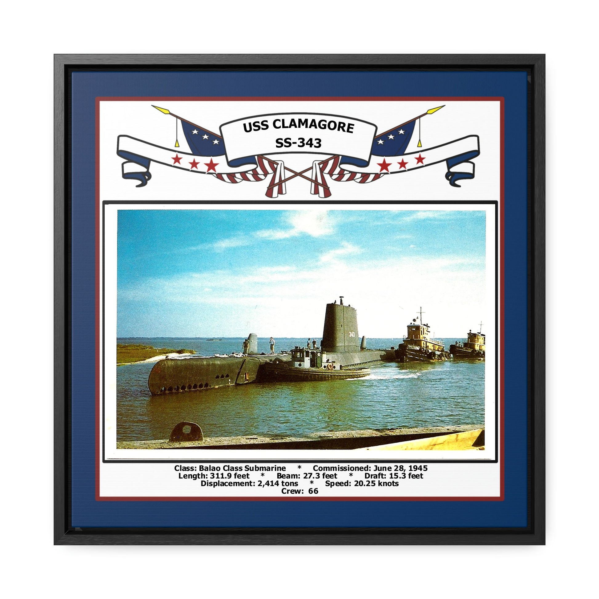 USS Clamagore SS-343 Navy Floating Frame Photo Front View